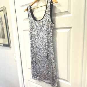 Vintage Y2K Sparkly Silver Sequin Party Dress w/ Open Back Stretch Club Rave 8